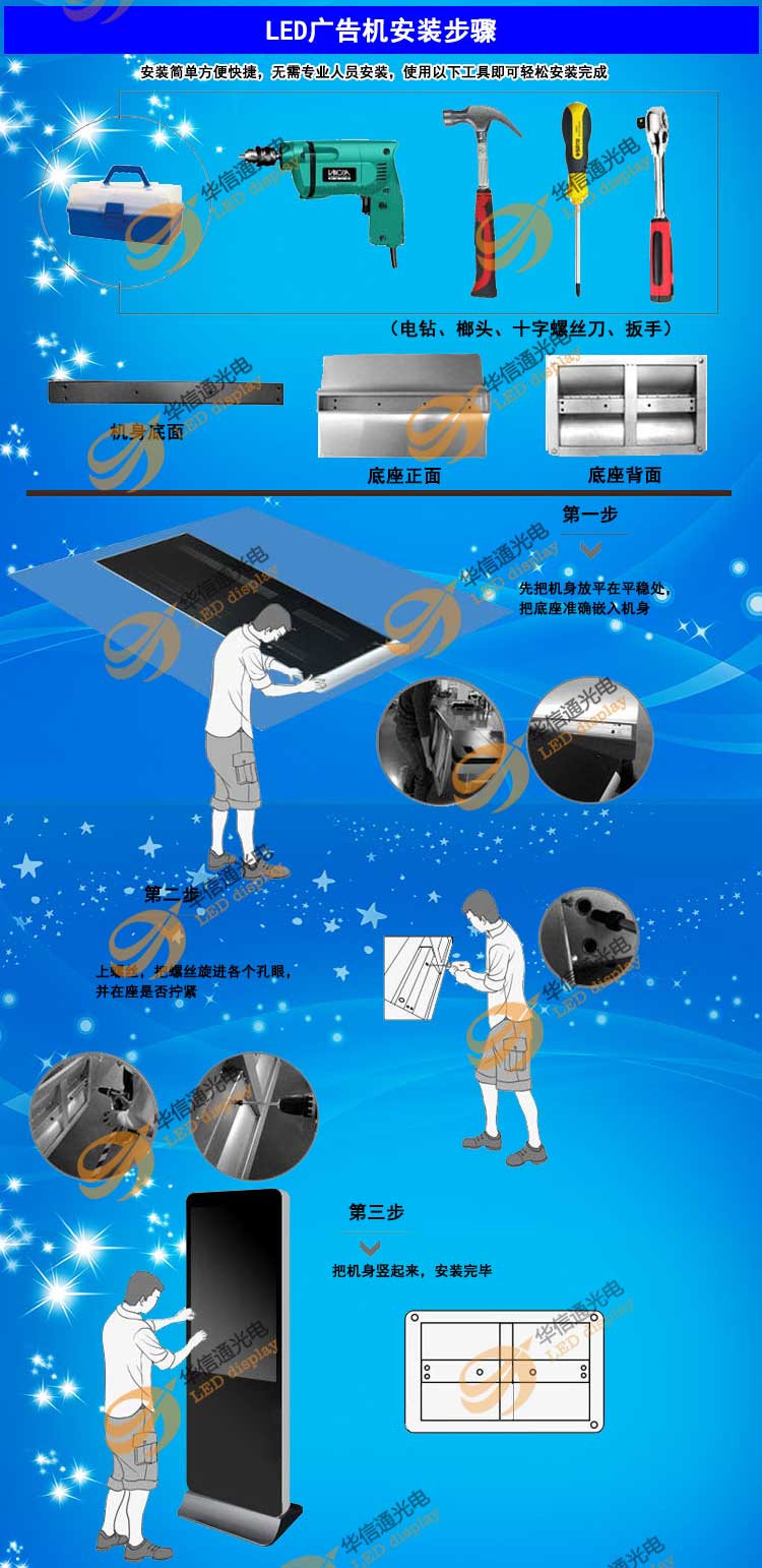 P4室內(nèi)高清立式LED廣告機安裝步驟